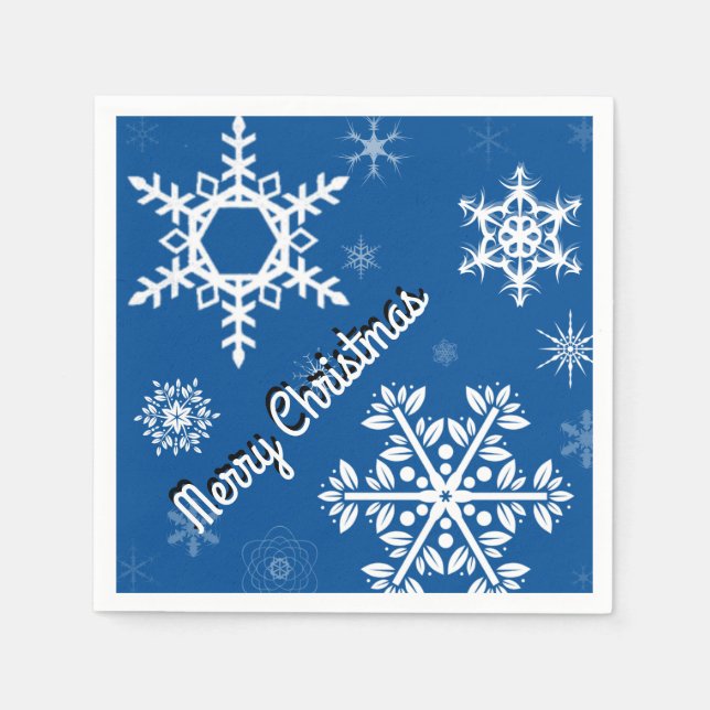 White Snowflakes Blue Paper Napkins Serviette (Vorderseite)