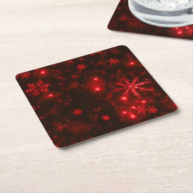 White Snowflakes Deep Red Backgrage Paper Unterset Rechteckiger Pappuntersetzer (angewinkelt)