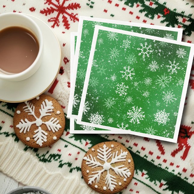 White Snowflakes Emerald Green Serviette (Von Creator hochgeladen)