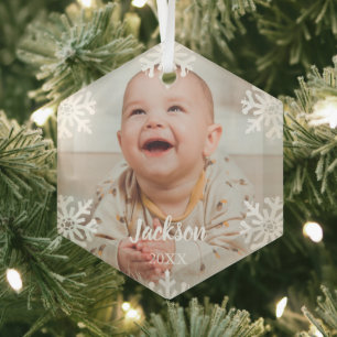 White Snowflakes Foto Ornament Aus Glas