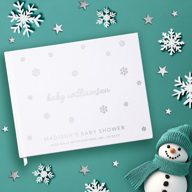 White Snowflakes Gender Neutral Winter Baby Dusche Gästebuch (Von Creator hochgeladen)