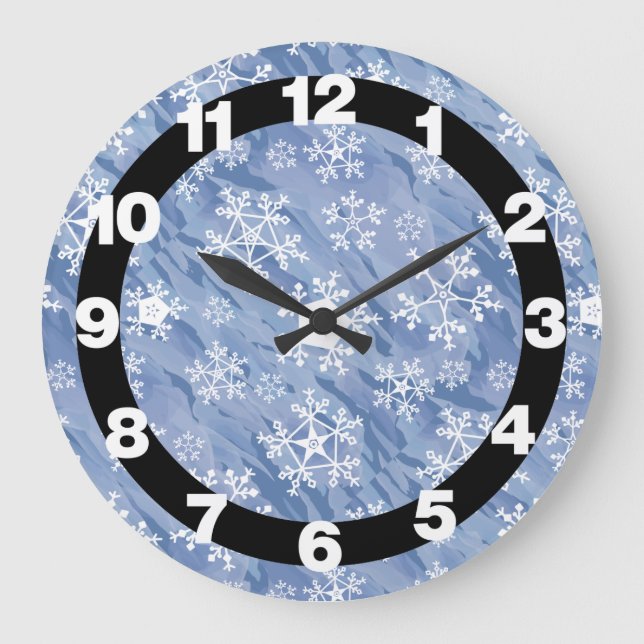 White Snowflakes Große Wanduhr (Vorderseite)