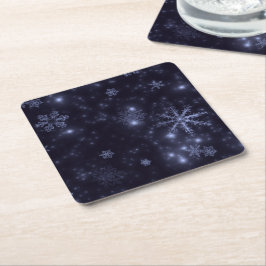 White Snowflakes Midnight Blue Paper Untersetzer