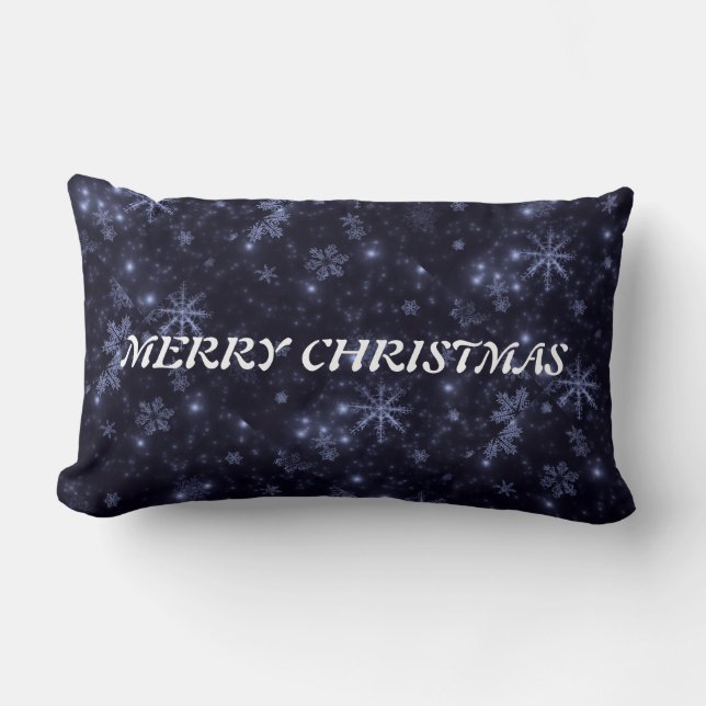 White Snowflakes Midnight Blue Throw Kissen Lumbar (Vorderseite)