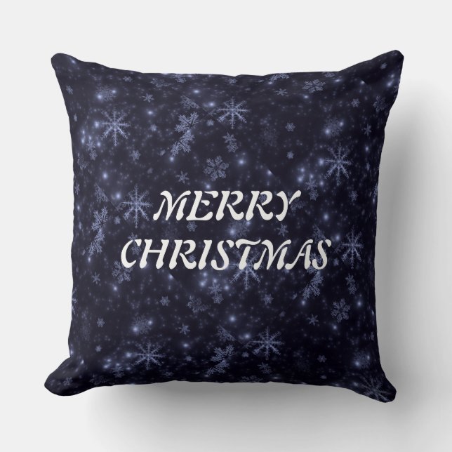 White Snowflakes Mitternacht Blue Backgd Throw Kis Kissen (Vorderseite)