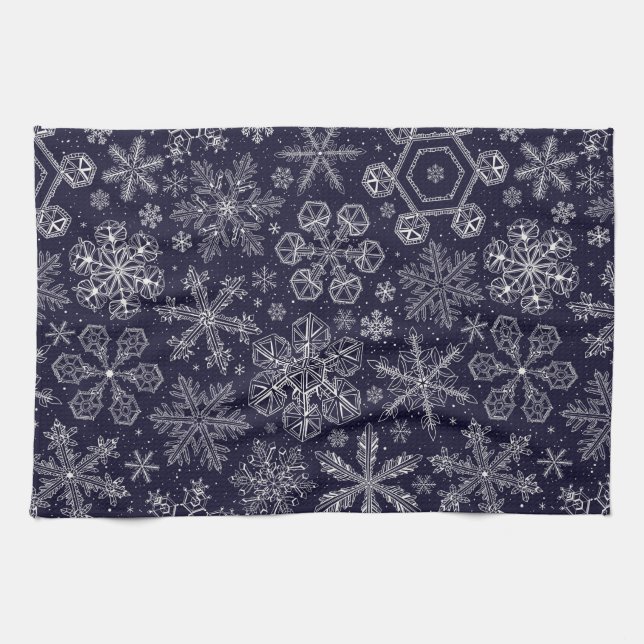White Snowflakes on blue Geschirrtuch (Horizontal)