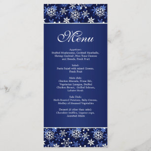 White snowflakes on dark blue Menu Rack Card Menükarte