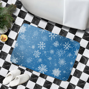 White Snowflakes Sapphire Blue Badematte