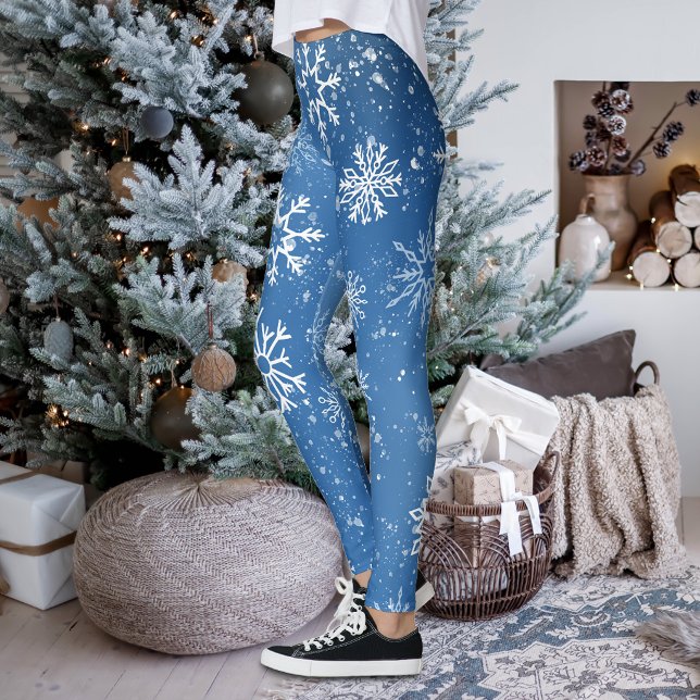 White Snowflakes Sapphire Blue Leggings (Von Creator hochgeladen)