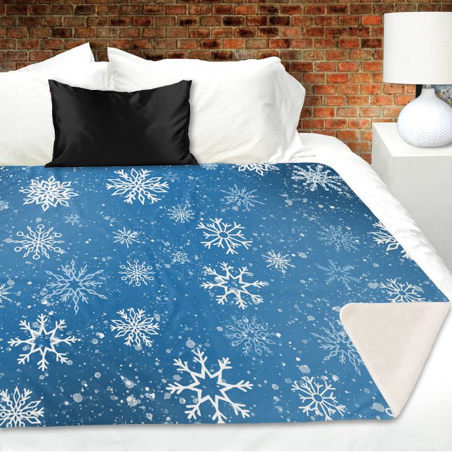 White Snowflakes Sapphire Blue Sherpadecke (Von Creator hochgeladen)