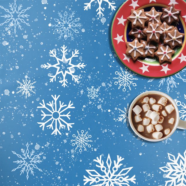 White Snowflakes Sapphire Blue Tischdecke (Von Creator hochgeladen)
