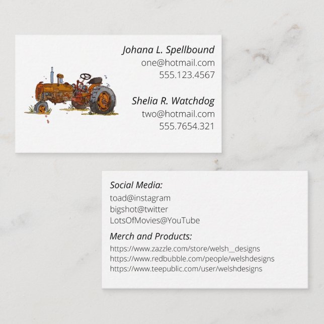 White Social introduction calling card-tractor Visitenkarte (Vorne/Hinten)