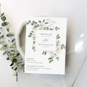 White Soft Floral & Eucalyptus Wedding V2 Einladung