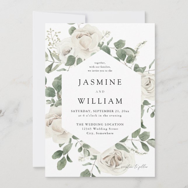 White Soft Floral Wedding 2 Einladung (Vorderseite)