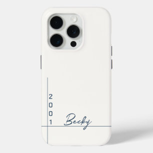 White Solid Color Blue Name and Year Case-Mate iPhone Hülle