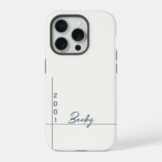 White Solid Color Blue Name and Year iPhone 15 Pro Hülle
