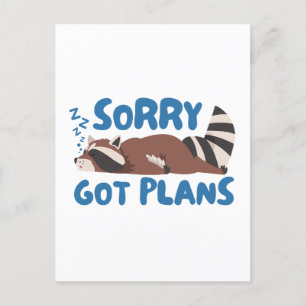 White Sorry Got Pläne Funny Raccoon Postkarte