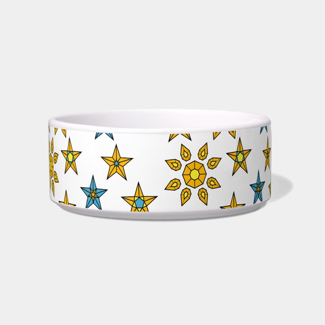White Space Orange Blue Sun and Stars Gem Muster Napf (Vorderseite)