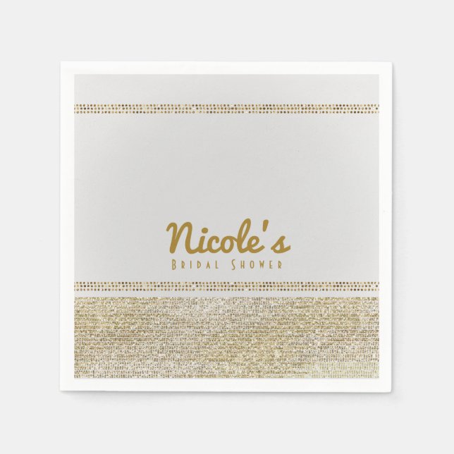 White & Sparking Gold Glam Chic Elegantes Party Serviette (Vorderseite)