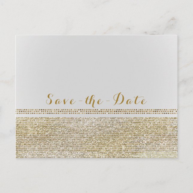 White & Sparking Gold Glam Chic Save the Date Ankündigungspostkarte (Vorderseite)