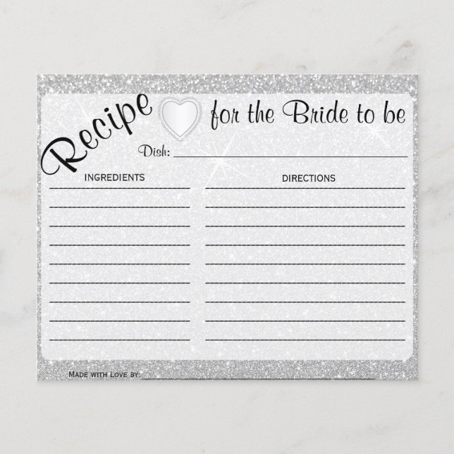 White Sparkle and Heart Bridge to be Recipe Card (Vorderseite)