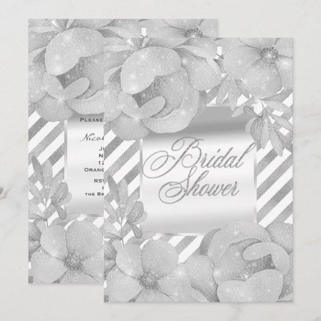 White Sparkle Glam Glitzer Brautparty Einladung (Vorne/Hinten)