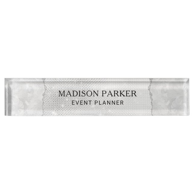 White Sparkle Glitzer Namensplakette (Vorderseite)
