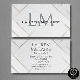 White Sparkle & Gold Accent Monogram Business Card Visitenkarte