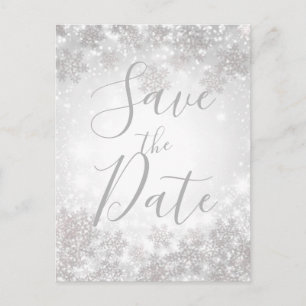 White Sparkle Winter Wonderland Save the Date Ankündigungspostkarte