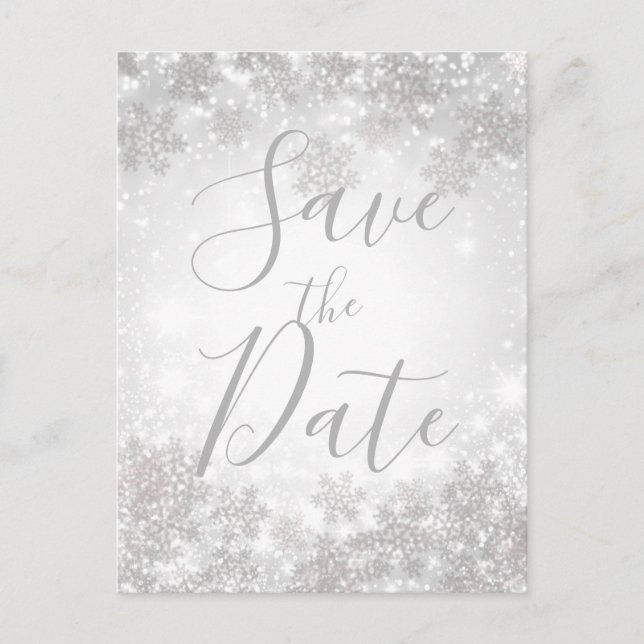 White Sparkle Winter Wonderland Save the Date Ankündigungspostkarte (Vorderseite)