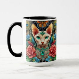 White Sphynx Cat Floral Art Tasse