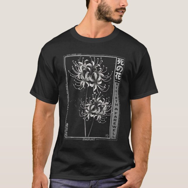 White Spider Lily In Japanese Grunge Anime Floral  T-Shirt (Vorderseite)