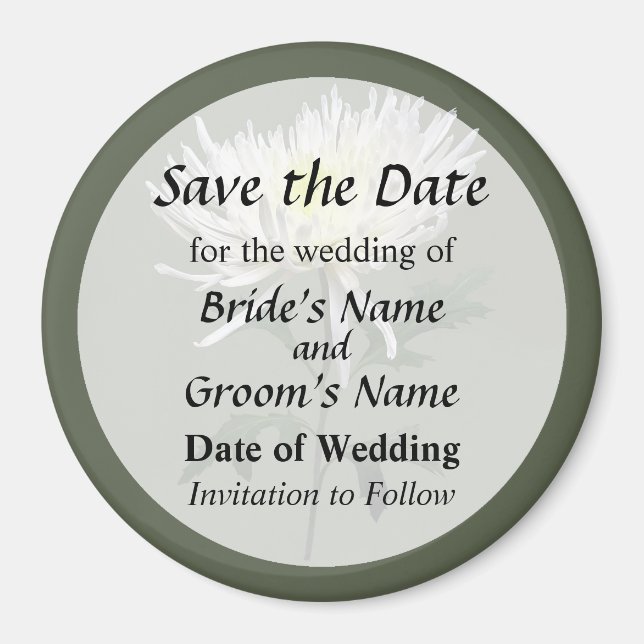 White Spider Mum Save the Date Magnet (Vorne)