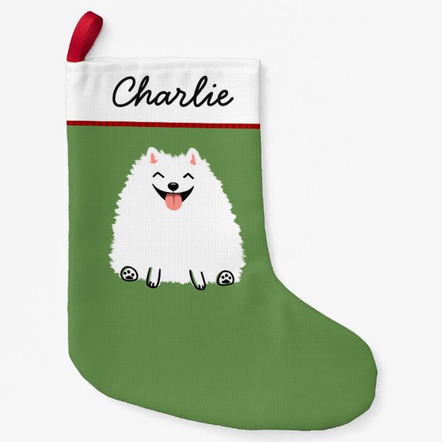 White Spitz Cartoon Hund Niedlich Pommie Xmas Kleiner Weihnachtsstrumpf (Vorderseite)