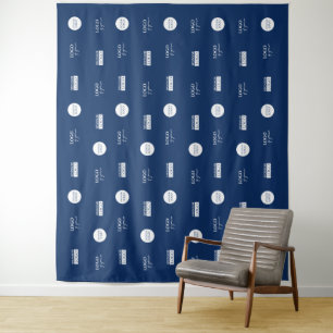 White Sponsor-Logos Medienwand Blau Wandteppich