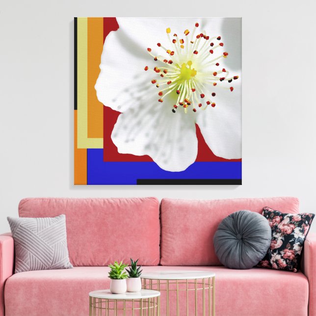 White Spring Blossom Fine Art Colorful Geometrie Leinwanddruck (Insitu (Wohnzimmer))