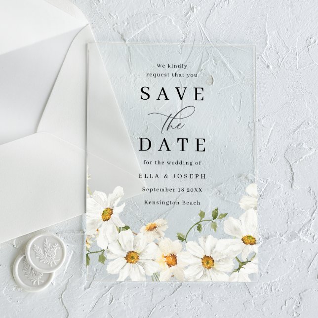 White Spring Floral Wedding Save The Date Acryleinladungen (Von Creator hochgeladen)