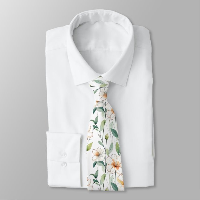 White Spring Flowers Floral Pattern Krawatte (Gebunden)