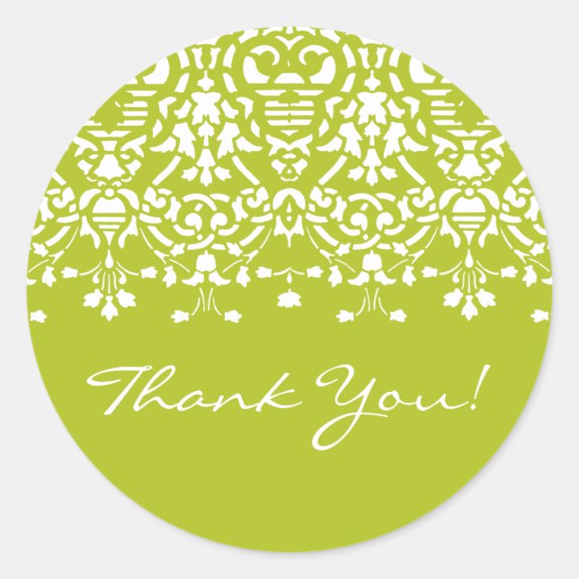 White & Spring Green Damask Danke Sticker (Vorderseite)