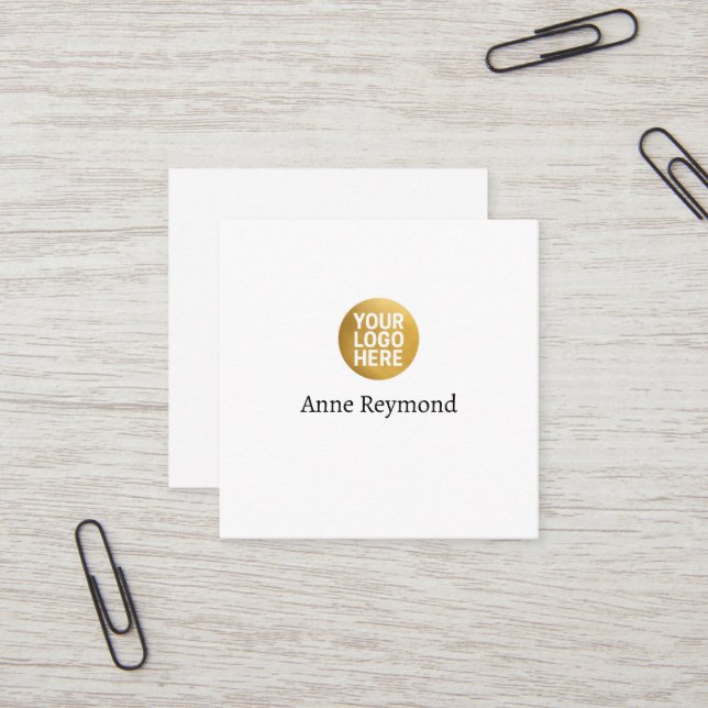 White Square Business Card with Logo Quadratische Visitenkarte (Vorderseite/Rückseite Beispiel)