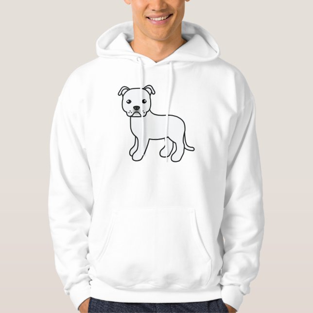 White Staffordshire Bull Terrier Cartoon Dog Hoodie (Vorderseite)