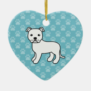 White Staffordshire Bull Terrier Dog On Blue Keramikornament