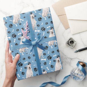 White Staffordshire Terrier Pattern on Blue Geschenkpapier