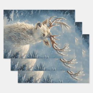 White Stag Portrait Mystical Winter Art Geschenkpapier Set