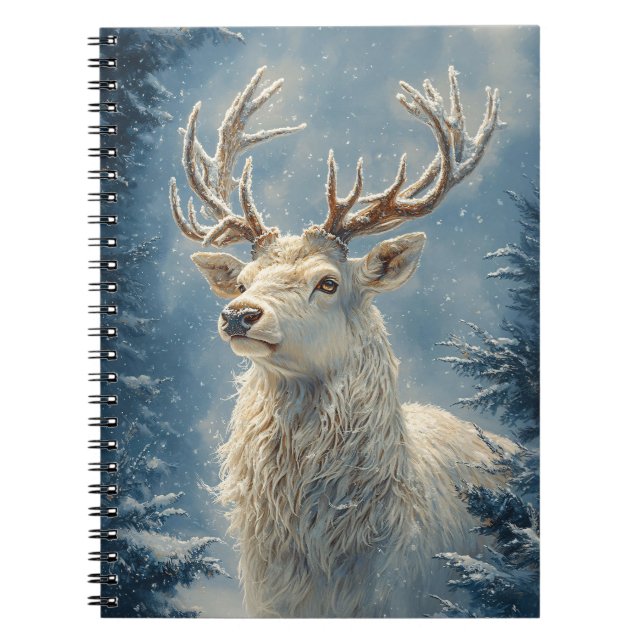 White Stag Portrait Mystical Winter Art Notizblock (Vorderseite)
