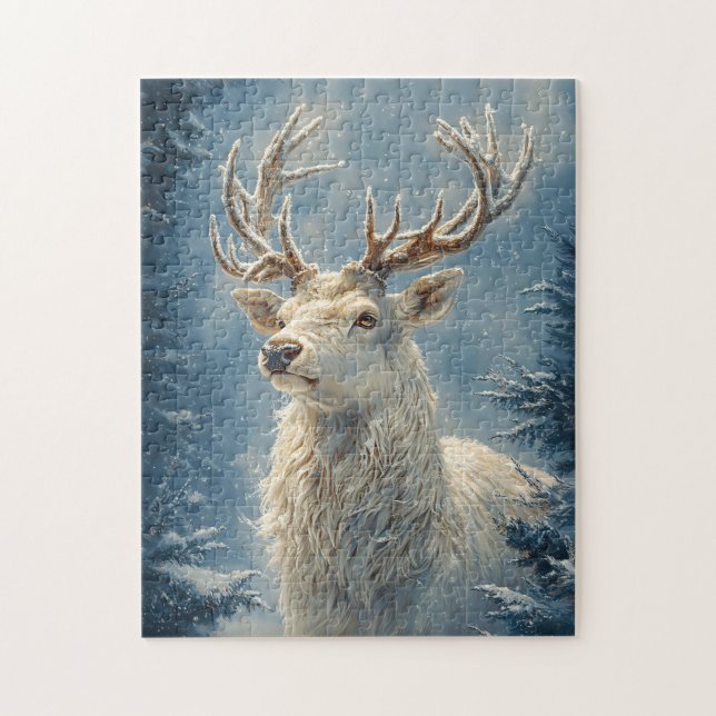 White Stag Portrait Mystical Winter Art Puzzle (Vertikal)