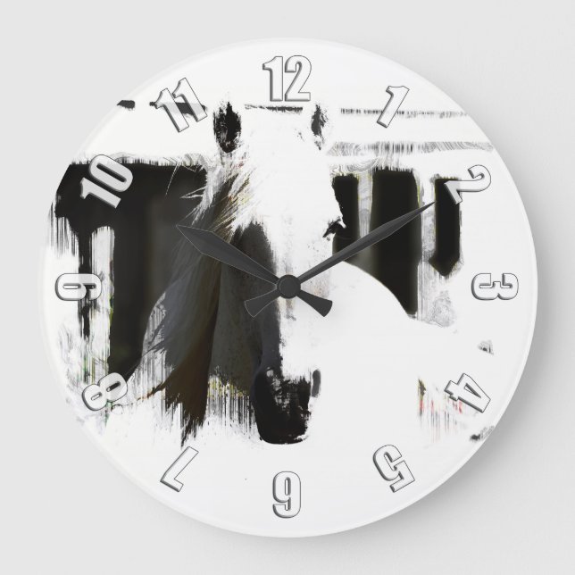 White Stallion Artwork Große Wanduhr (Vorderseite)