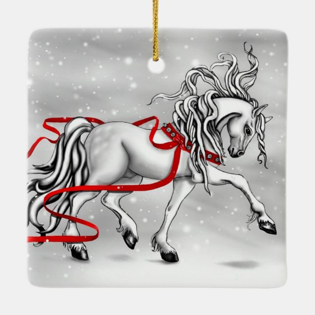 White Stallion Weihnachtsdesign Keramikornament (Rückseite)