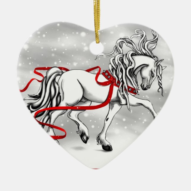 White Stallion Weihnachtsdesign Keramikornament (Vorne)