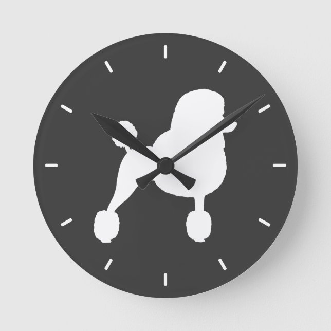 White Standard Poodle-Silhouette Runde Wanduhr (Vorderseite)